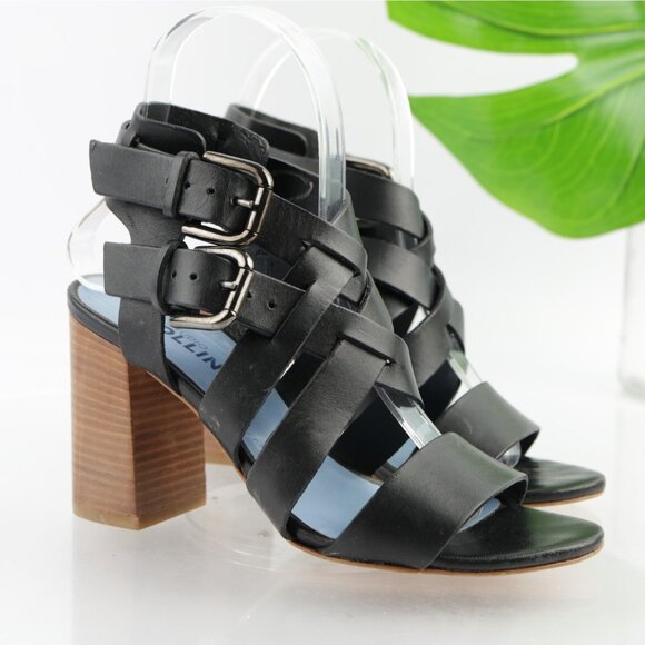 Pollini Womens Sandal Size 36.5 6.5 Black Leather Strappy Block Heel Dress Shoes - Picture 12 of 13